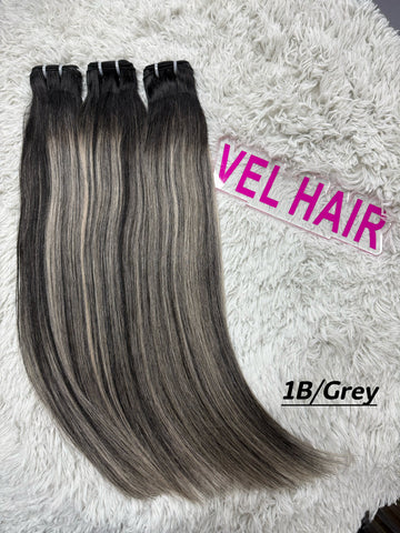 VelHair Color Hair Bundles 1B/grey 16-28''